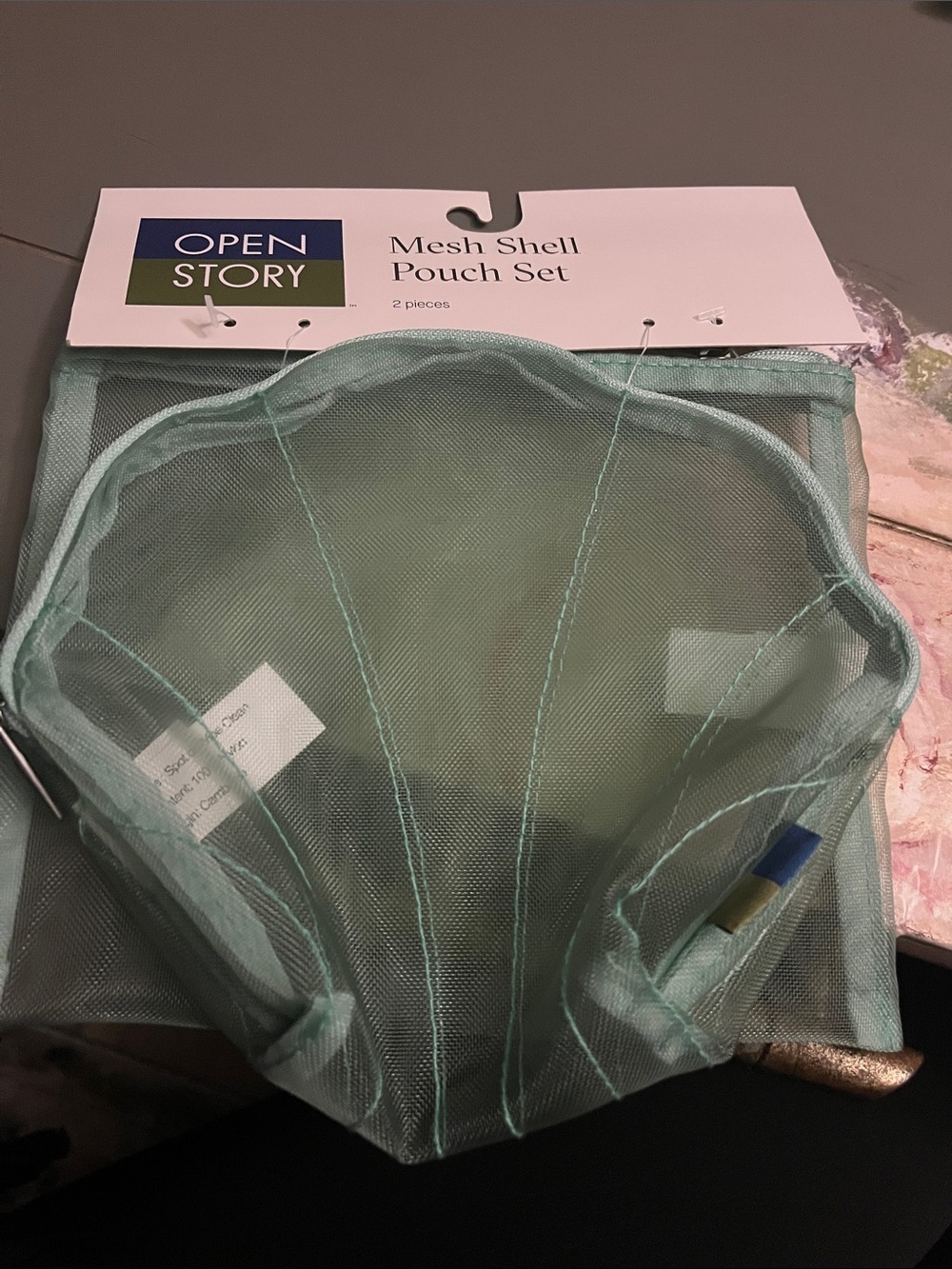 Open Story Mint Mesh Shell Pouch Set - Travel Organizer